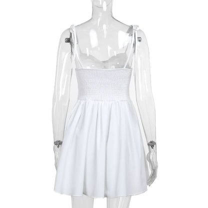Self tie ruched hollow out smocked cami cut out mini dress