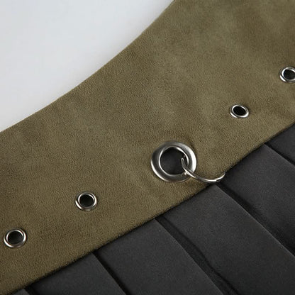 Pleated hollow out o ring zip-up A line cut out mini skirt