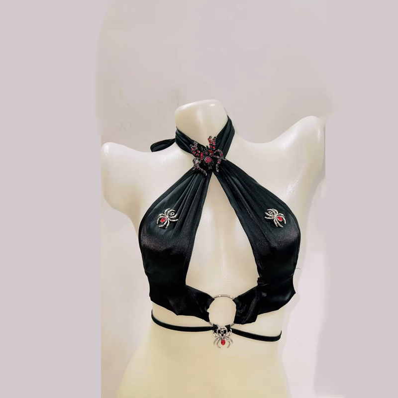 Halter o ring backless hollow out cut out top