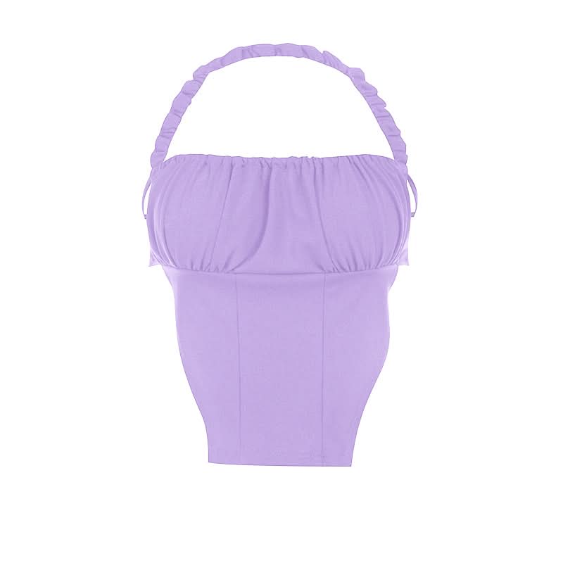 Halter ruched backless self tie top
