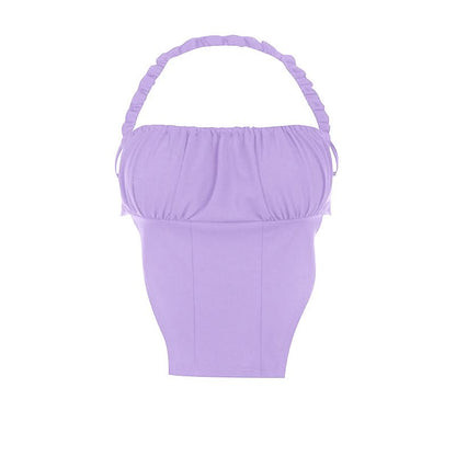 Halter ruched backless self tie top