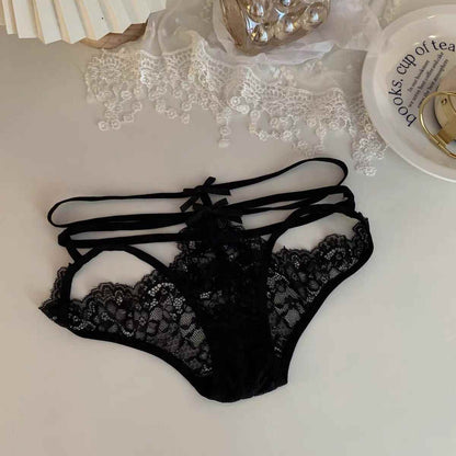 Lace hollow out cross front adjustable short pant