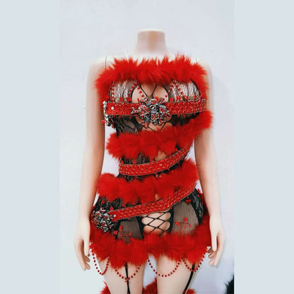 Hollow out fluffy lace beaded cut out mini dress
