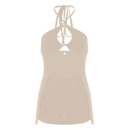 Hollow out halter self tie slit solid cut out top