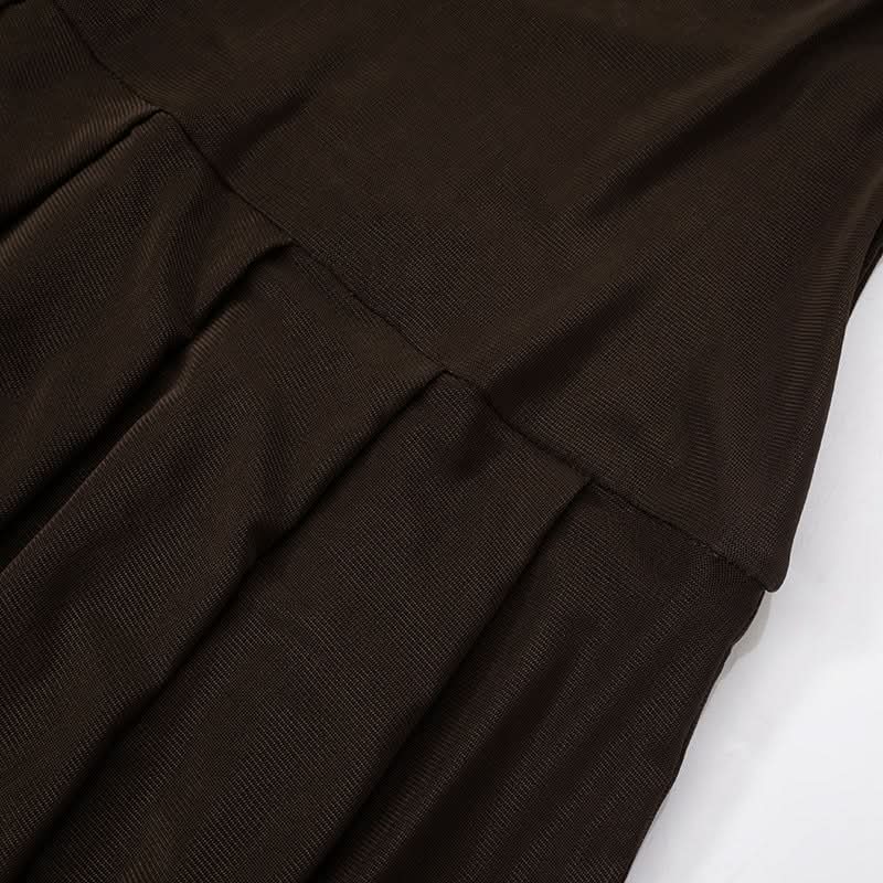 Halter cowl neck mesh pleated backless maxi dress