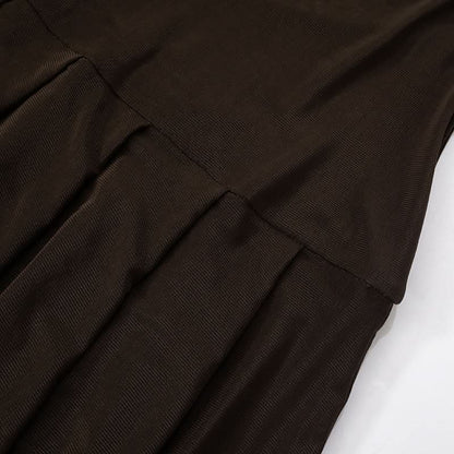 Halter cowl neck mesh pleated backless maxi dress