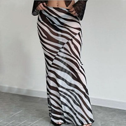 Leopard print chiffon see through maxi skirt