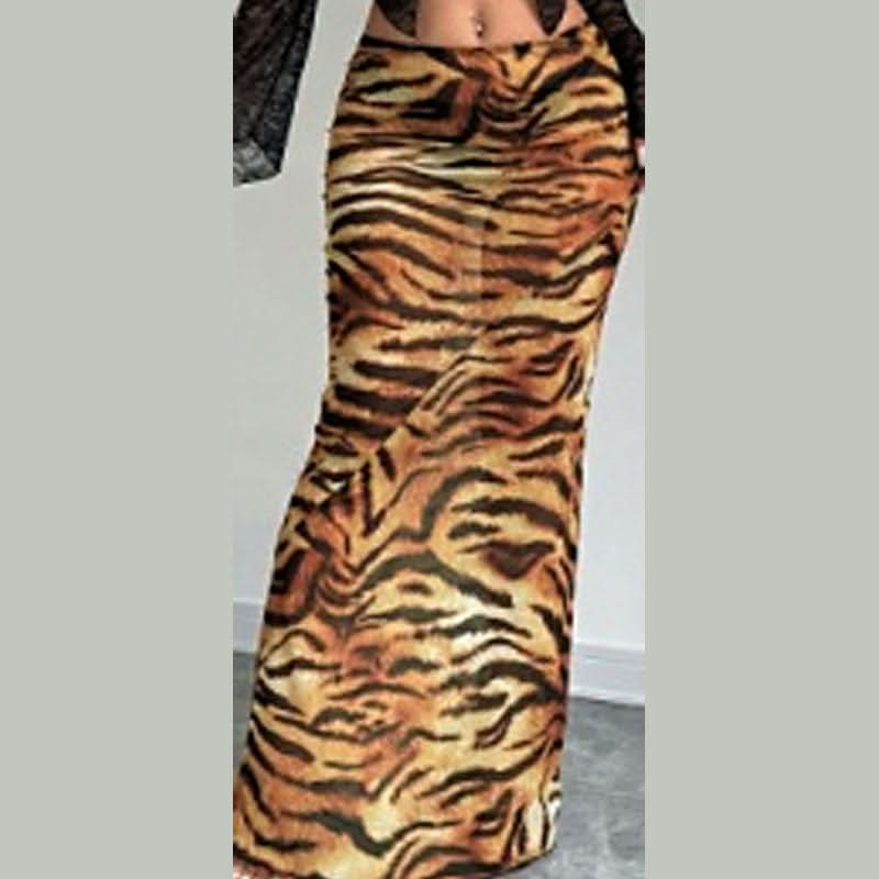 Leopard print chiffon see through maxi skirt