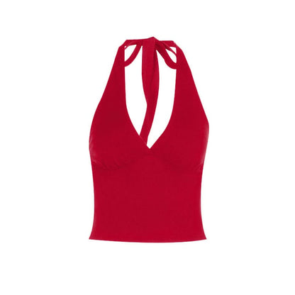 Halter self tie deep V neck backless top