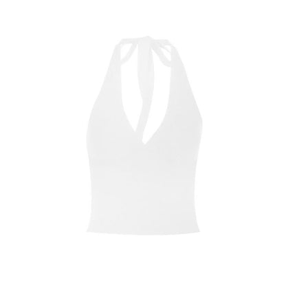 Halter self tie deep V neck backless top