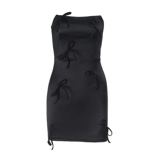 Bowknot satin zip-up backless tube mini dress