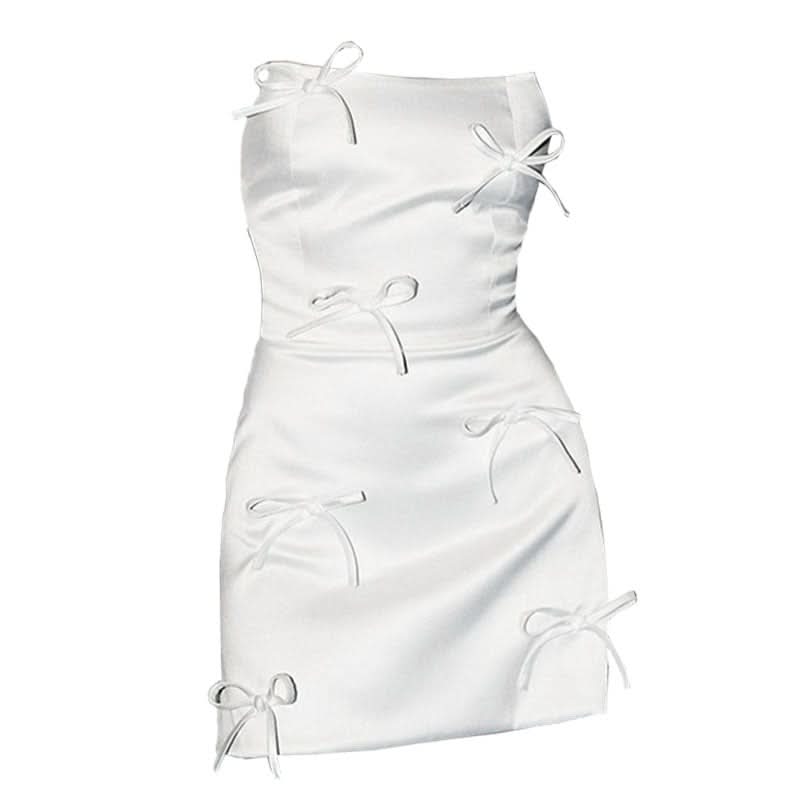 Bowknot satin zip-up backless tube mini dress