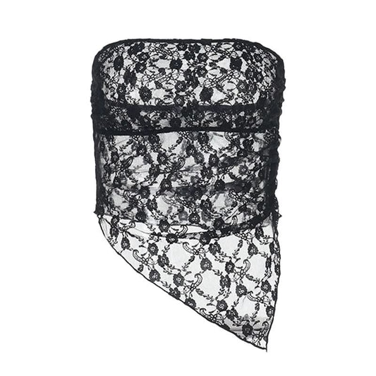 Irregular lace see through solid tube top