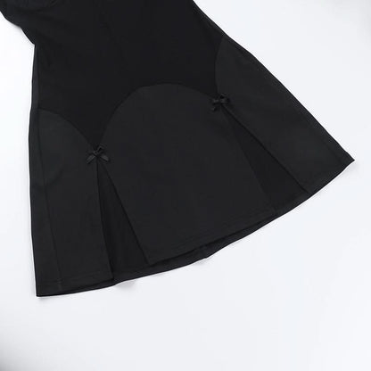 Bowknot v neck lace hem slit cami mini dress