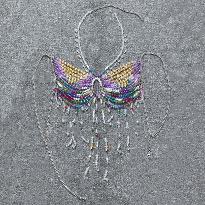 Halter beaded contrast hollow out cut out top