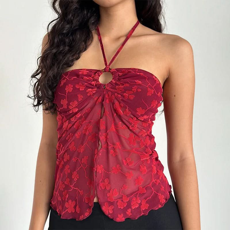 Halter o ring mesh crop top