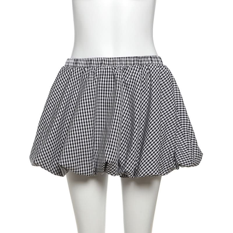 Plaid ruched contrast medium rise short pant