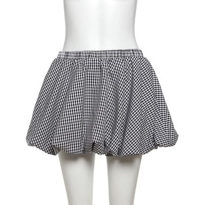 Plaid ruched contrast medium rise short pant