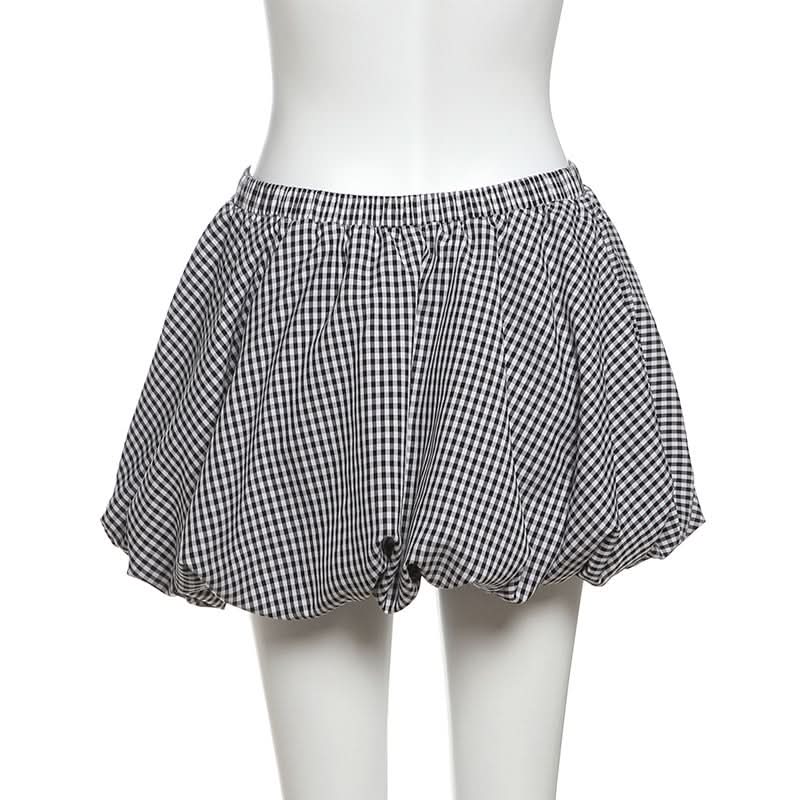 Plaid ruched contrast medium rise short pant