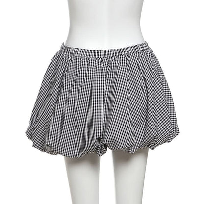 Plaid ruched contrast medium rise short pant