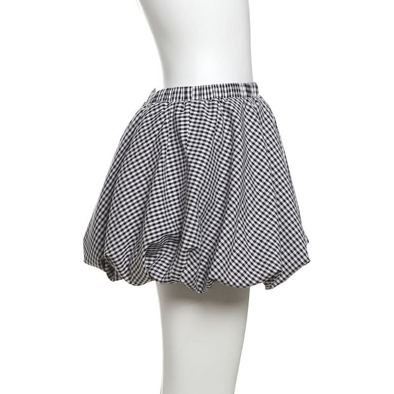 Plaid ruched contrast medium rise short pant