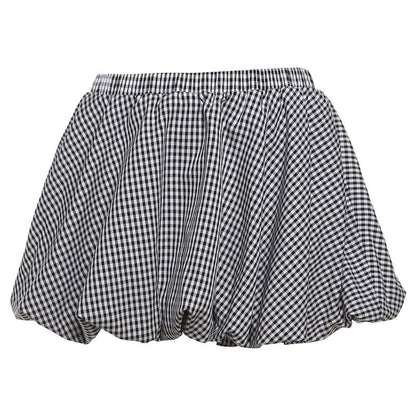 Plaid ruched contrast medium rise short pant