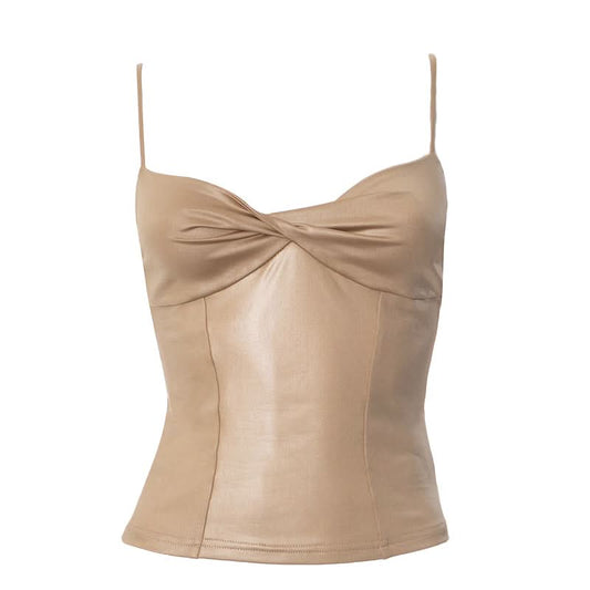 PU leather ruched cami top