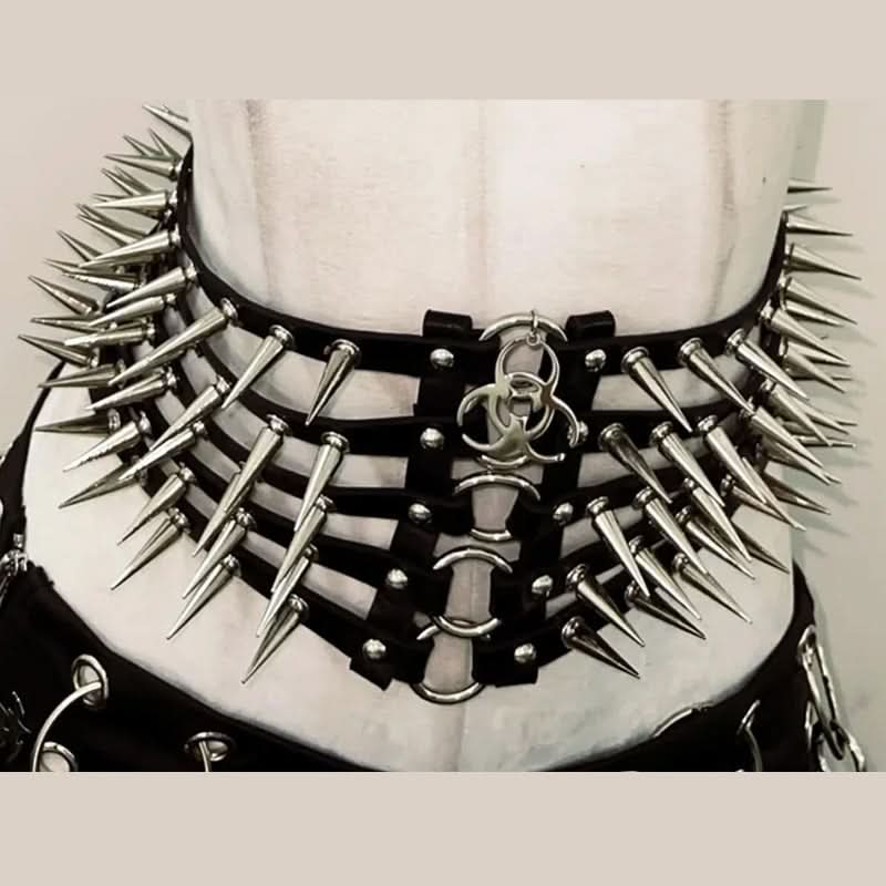 Metal chain rivet applique corset pleated mini skirt set