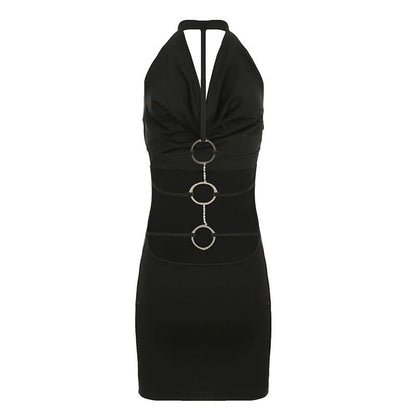 Cowl neck o ring backless mini dress
