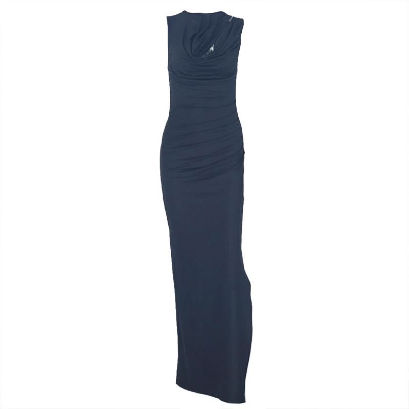 Sleeveless hollow out ruched slit cut out maxi dress