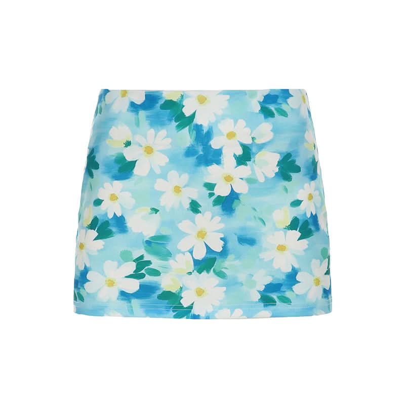 Flower print contrast mini skirt