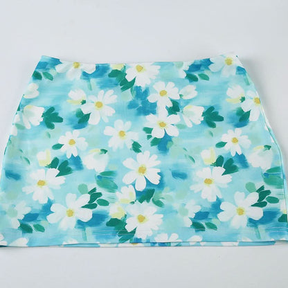 Flower print contrast mini skirt