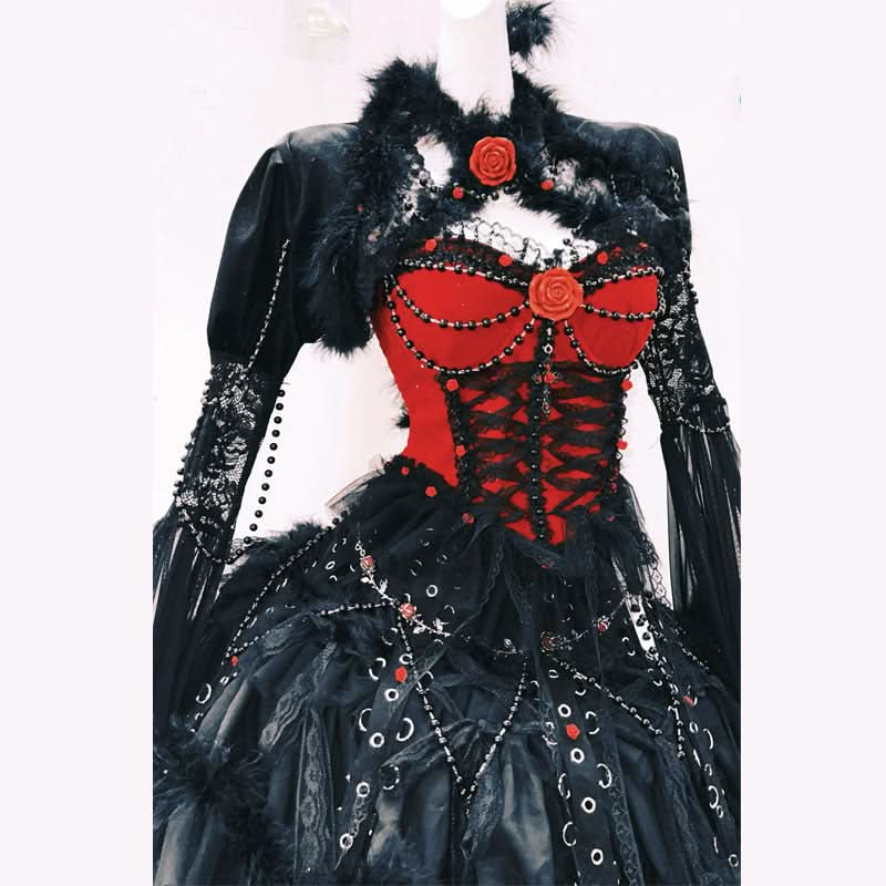 Long sleeve flower applique beaded fluffy mini skirt set