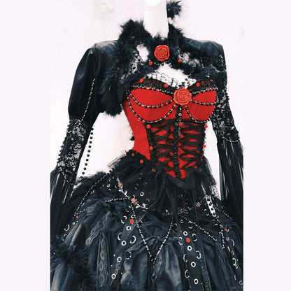 Long sleeve flower applique beaded fluffy mini skirt set