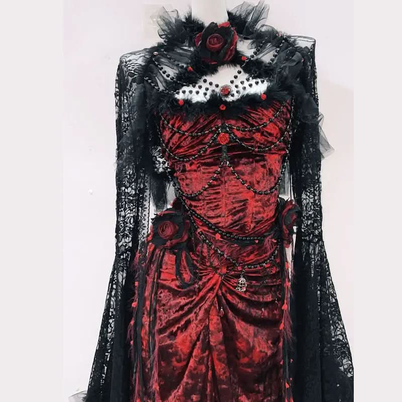 Ruched long sleeve flower applique beaded maxi dress