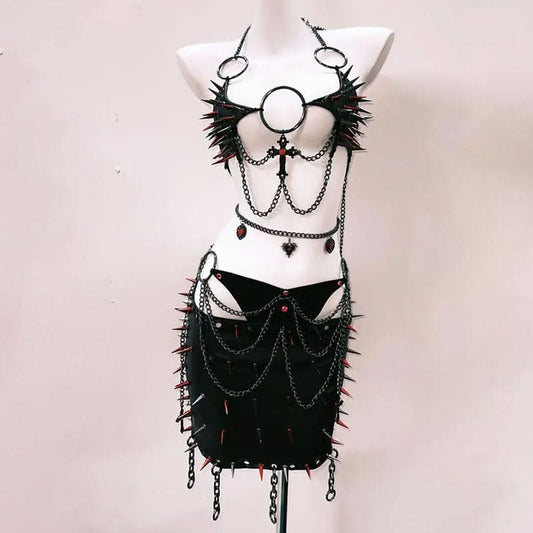 O ring rivet applique metal chain hollow out cut out top