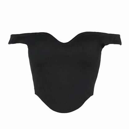 Off shoulder v neck solid backless top