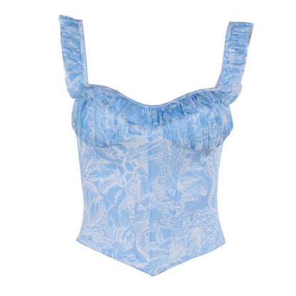 Ruched print corset self tie tank top