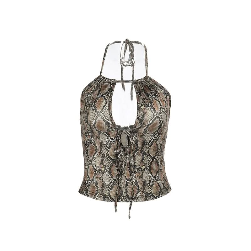 Snakeskin print halter hollow out cut out top