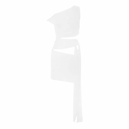 Hollow out irregular one shoulder solid cut out mini dress