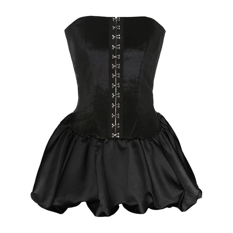 Button backless contrast tube mini dress