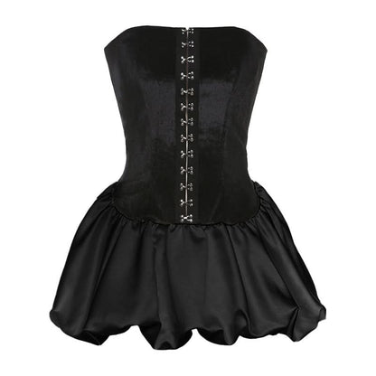 Button backless contrast tube mini dress