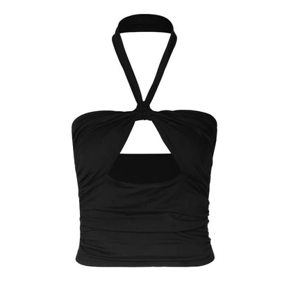 Halter hollow out ruched backless cut out top