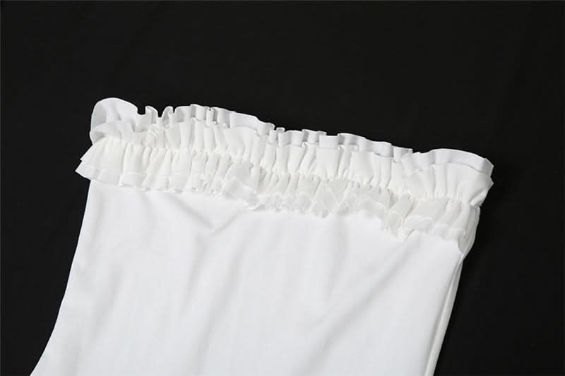 Ruffle irregular ruched solid tube midi dress