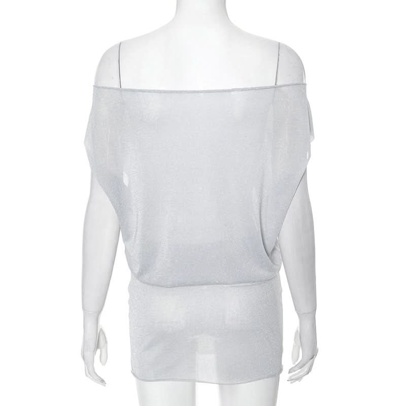 Off shoulder ruched see through mini dress
