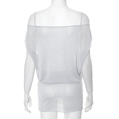 Off shoulder ruched see through mini dress