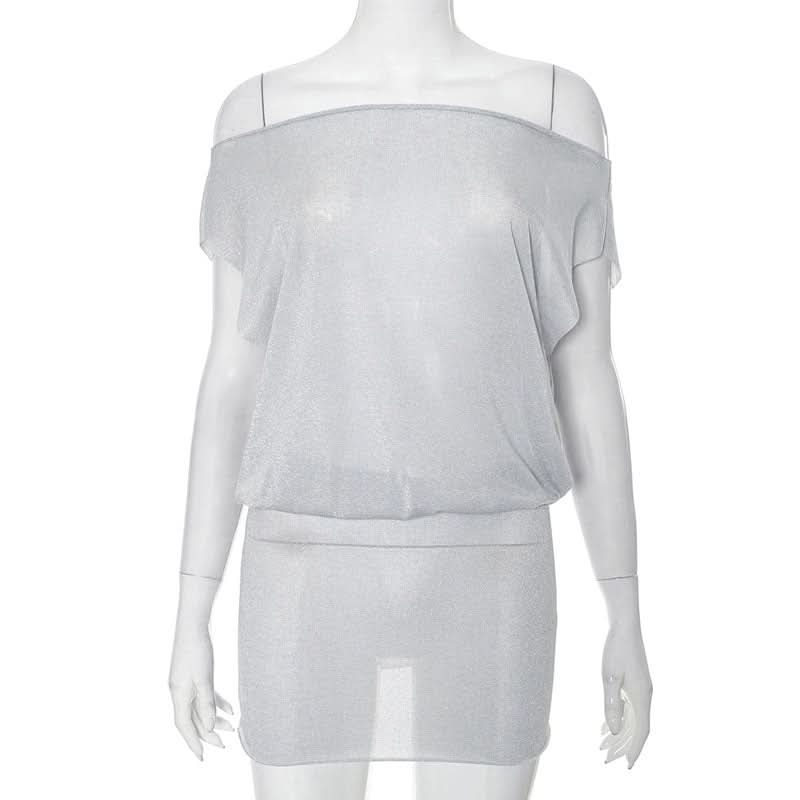 Off shoulder ruched see through mini dress