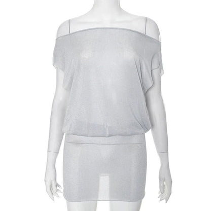 Off shoulder ruched see through mini dress