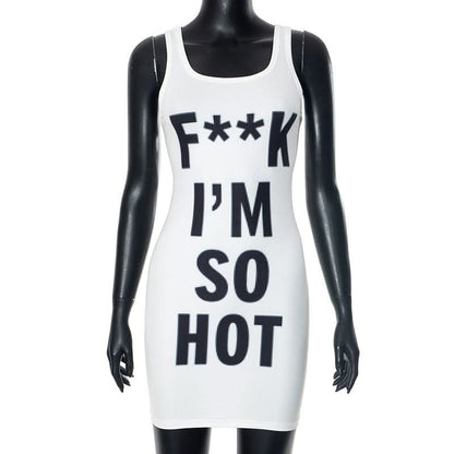 U neck letter print contrast tank mini dress