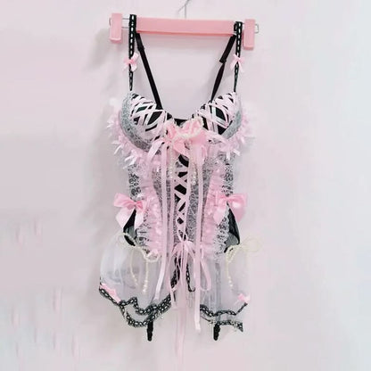 Bowknot ruffle lace hem cami top